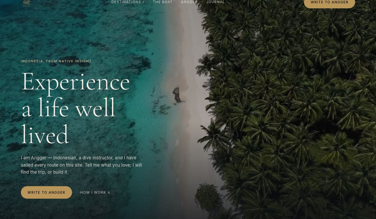 The Asetiti website homepage